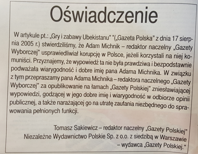 Przeprosiny Tomasza Sakiewicza