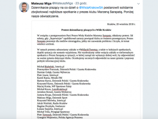 List protest dziennikarzy przeciwko polityce informacyjnej Wisły