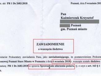 Pismo prokuratury rejonowej w Poznaniu do Krzysztofa M. Kaźmierczaka