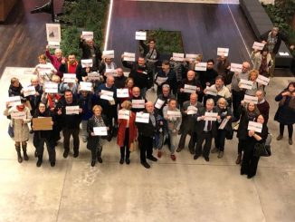 Protest słuchaczy Radia Gdańsk w Europejskim Centrum Solidarności