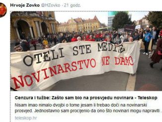 Demonstracja zorganizowana przez Chorwackie Stowarzyszenie Dziennikarzy