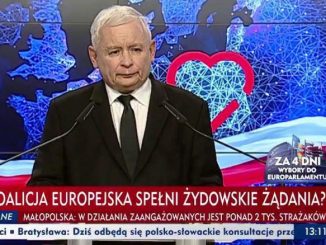 Jarosław Kaczyński w TVP.info z paskiem informacyjnym