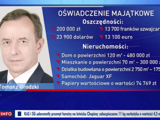 Plansza z Wiadomości TVP z oświadczeniem majątkowym marszałka Tomasza Grodzkiego