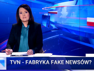 Danuta Holecka zapowiadająca w "Wiadomościach" materiał o TVN