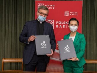 Ks. prof. dr hab. Ryszard Czekalski, rektor Uniwersytetu Kardynała Stefana Wyszyńskiego oraz prezes Polskiego Radia Agnieszka Kamińska