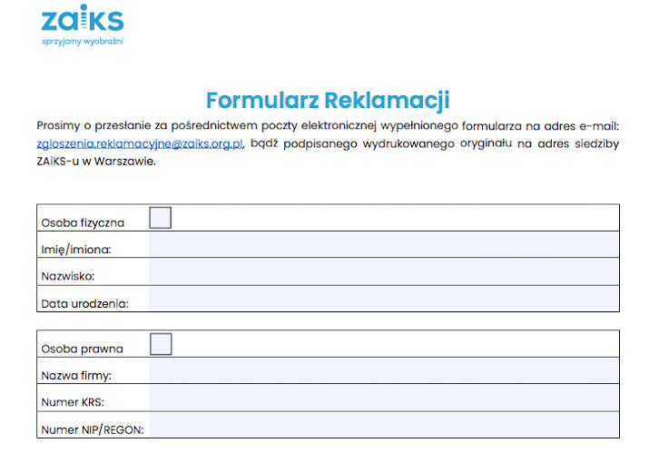 ZAiKS formularz