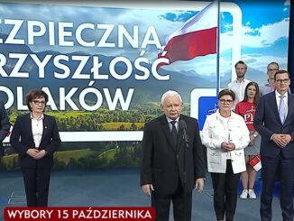 Jarosław Kaczyński podczas prezentacji hasła wyborczego PiS,