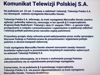 TVP przed wystąpieniem marszałka Senatu zamieściła swoje oświadczenie